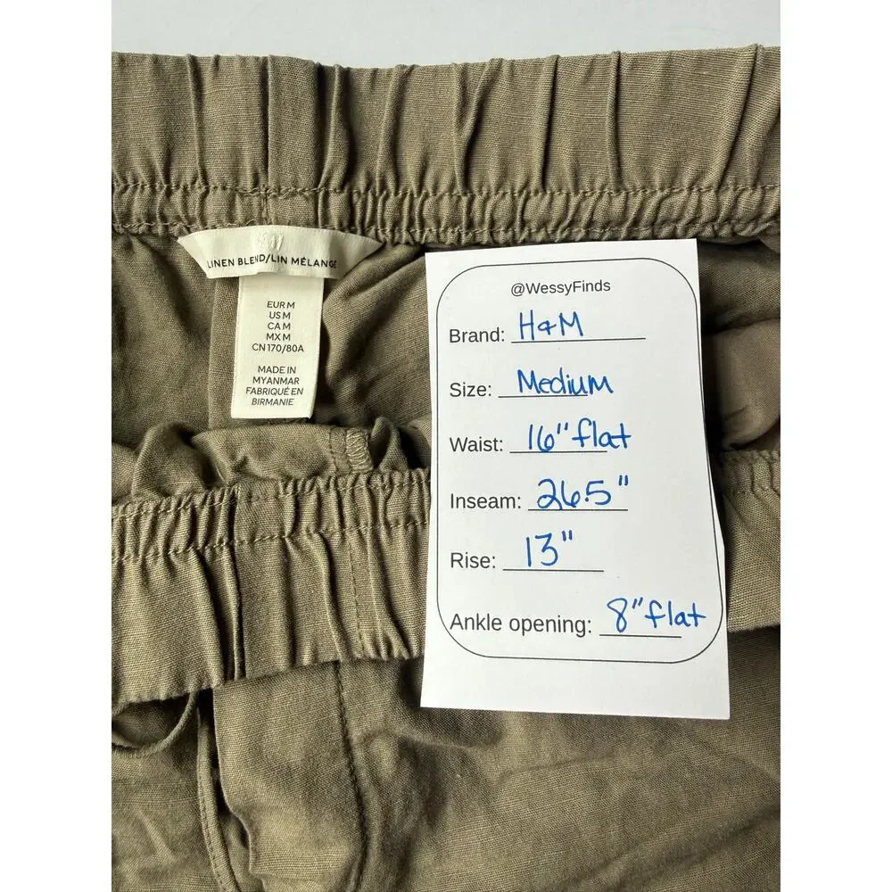 H&M Linen Blend Drawstring Pants Taupe M